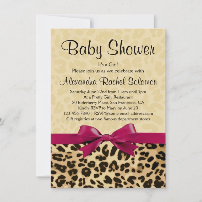 Leopard Print Hot Pink Girl Dusche Einladung (Vorderseite)
