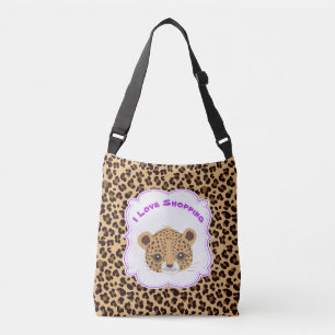 Leopard Print 'I Liebe Shopping' Tragetaschen Mit Langen Trägern