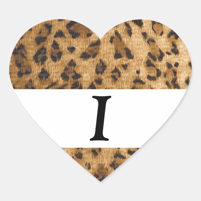 Leopard Print I monogram Initials Merchandise Herz-Aufkleber (Vorderseite)