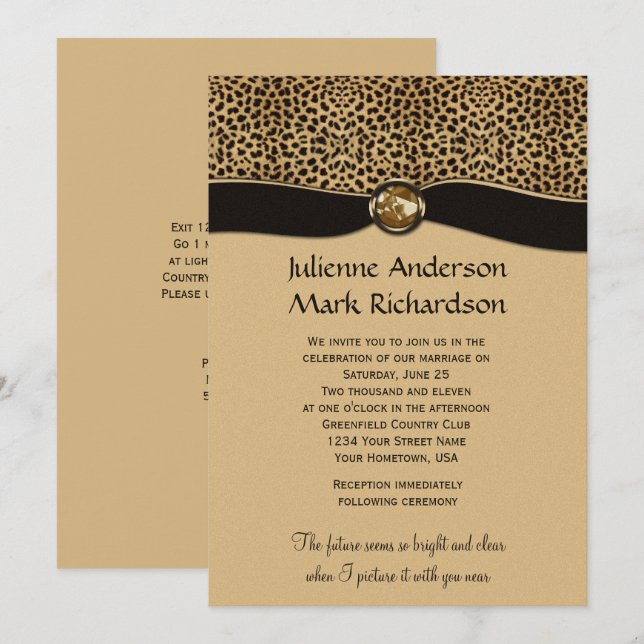 Leopard Print IMITATS Ribbon Jewel Hochzeit Einlad Einladung (Vorne/Hinten)