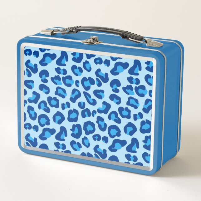 Leopard Print in Light Chambray to Dark Denim Blue Metall Brotdose (Vorderseite)