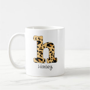 Leopard Print Initial h Lowercase und Name Kaffeetasse