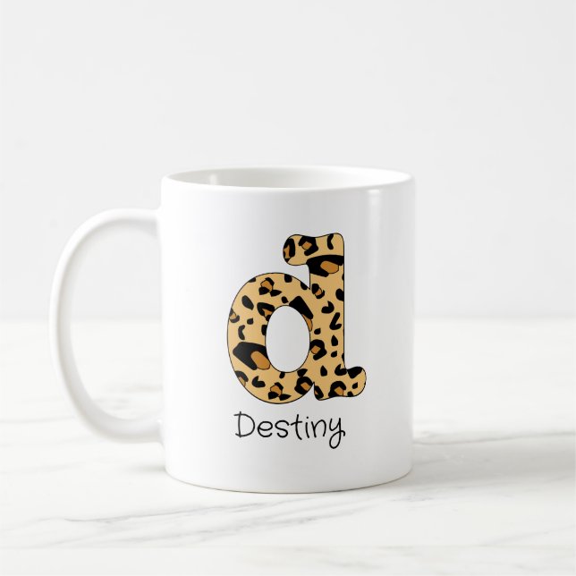 Leopard Print Initial Lowercase d and Name Kaffeetasse (Links)