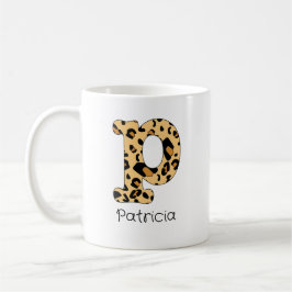 Leopard Print Initial Lowercase p und Name Kaffeetasse