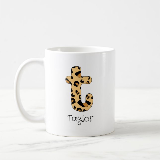 Leopard Print initial t Lowercase and Name Kaffeetasse (Links)