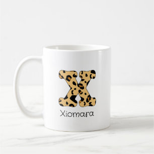 Leopard Print Initial x Lowercase und Name Kaffeetasse