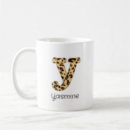 Leopard Print Initial y Lowercase und Name Kaffeetasse