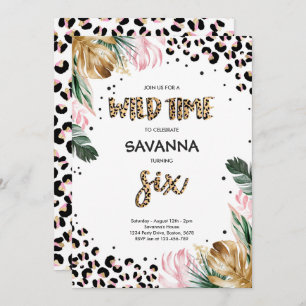 Leopard Print Jungle Safari 6. Geburtstagsparty Einladung
