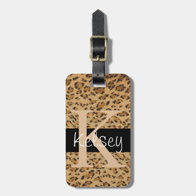 Leopard Print K Monogramm Initialen Gepäckanhänger (Vorderseite vertikal)