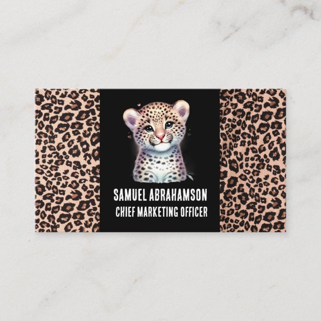 Leopard Print Kawaii Premier Visitenkarte (Vorderseite)