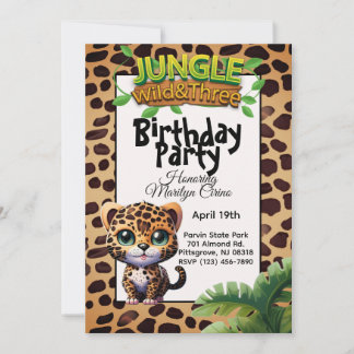 Leopard Print Kitty Cat Wild & Three Birthday 🐆 Einladung