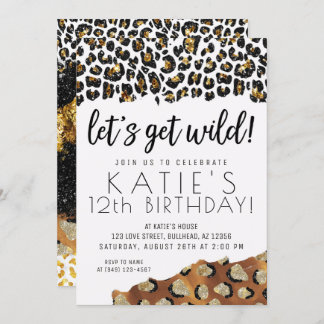 Leopard Print Let's Get Wild Gold Glitzer Geburtst Einladung