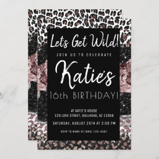 Leopard Print Let's Get Wild Rose Gold Geburtstag Einladung