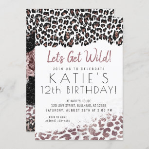 Leopard Print Let's Get Wild Rose Gold Geburtstag Einladung