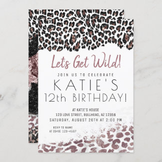 Leopard Print Let's Get Wild Rose Gold Geburtstag Einladung