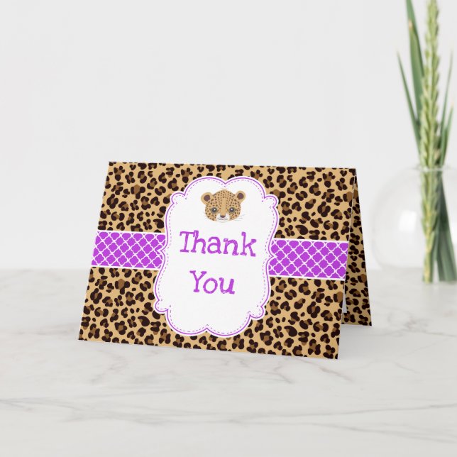 Leopard Print Lila Quatrefolie 'Danke' Dankeskarte (Vorderseite)