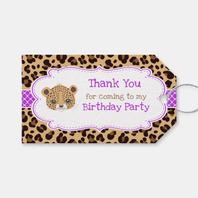 Leopard Print Lila Quatrefolie 'Danke' Tag Geschenkanhänger (Vorderseite (Horizontal))