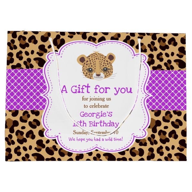 Leopard Print Lila Quatrefolie Vielen Dank Große Geschenktüte (Rückseite)