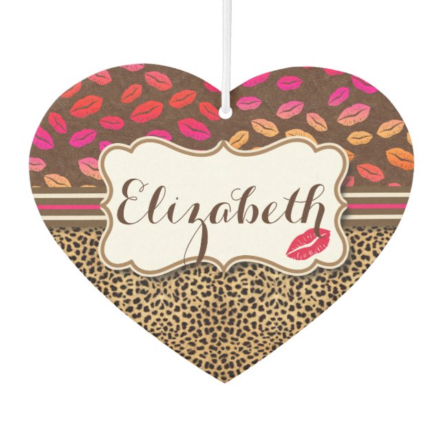Leopard Print Lips Kisses Personalisiert Autolufterfrischer (Vorderseite)