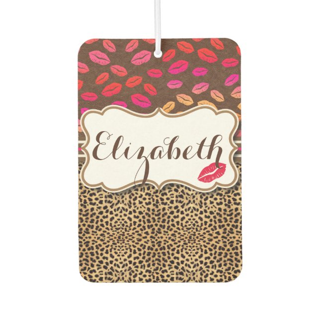 Leopard Print Lips Kisses Personalisiert Autolufterfrischer (Vorderseite)
