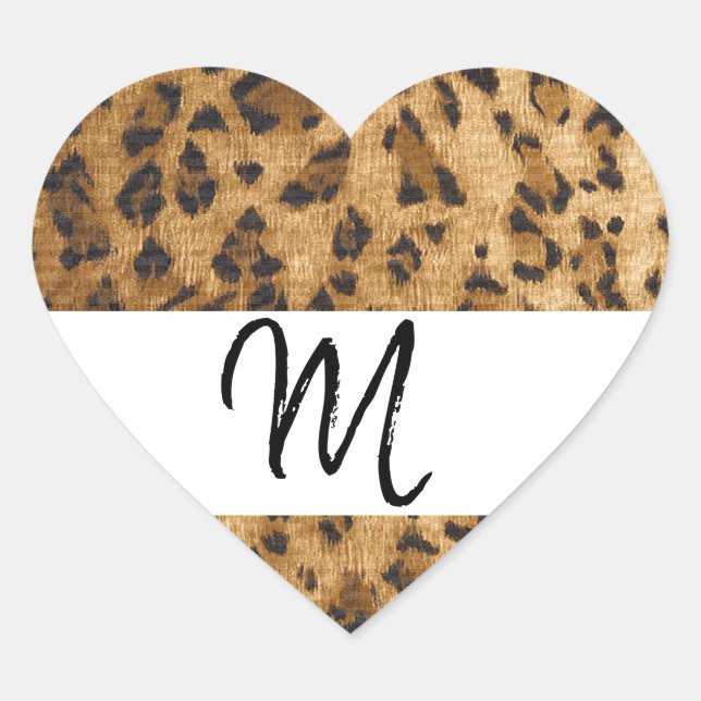 Leopard Print M Monogram Initials Merchandise Herz-Aufkleber (Vorderseite)