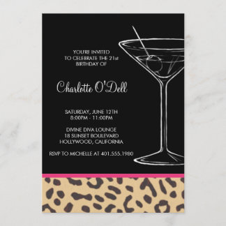 Leopard Print Martini Einladungen zum Geburtstag
