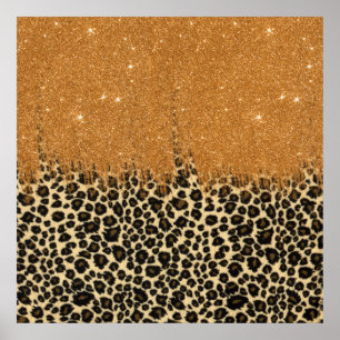Leopard Print mit Gold Imitate Glitzer Pinke Strok Poster