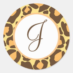 Leopard Print Mit Monogramm Runder Aufkleber