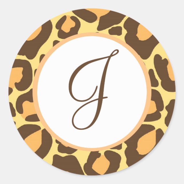 Leopard Print Mit Monogramm Runder Aufkleber (Vorderseite)