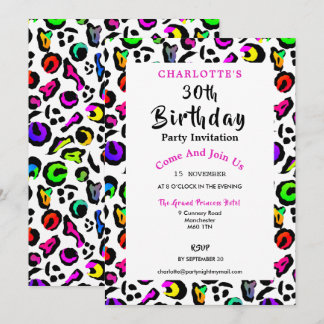 Leopard Print Modern Colorful Birthday Celebration Einladung