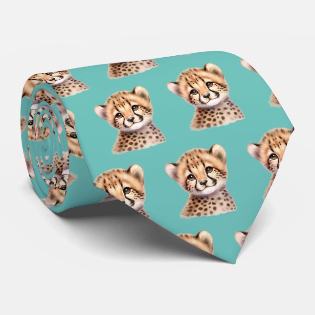 Leopard Print Modern Kawaii Niedlich Cheetah Babys Krawatte (Gerollt)