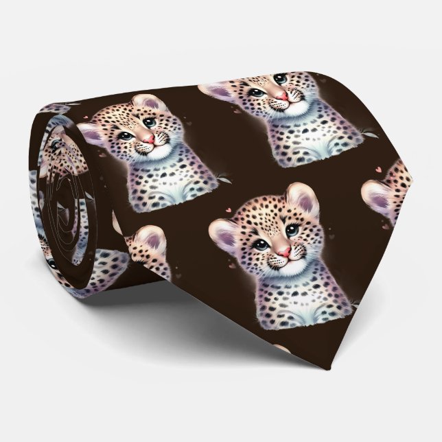 Leopard Print Modern Kawaii Niedlich Cheetah Babys Krawatte (Gerollt)