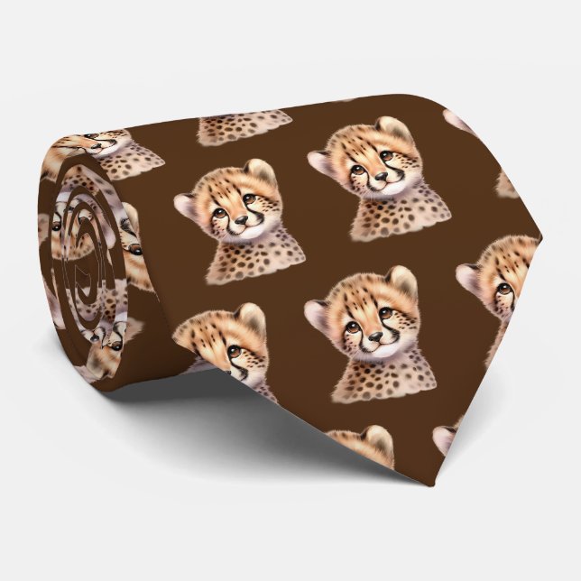 Leopard Print Modern Kawaii Niedlich Cheetah Babys Krawatte (Gerollt)