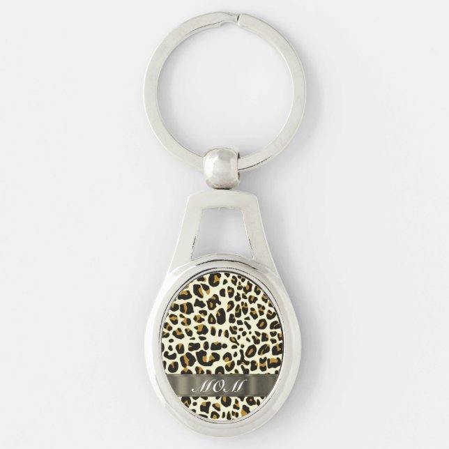 Leopard Print Mom Text Schlüsselanhänger (Vorderseite)