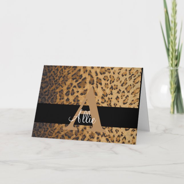 Leopard Print Monogram A Initial, Danke, Hinweis Karte (Vorderseite)