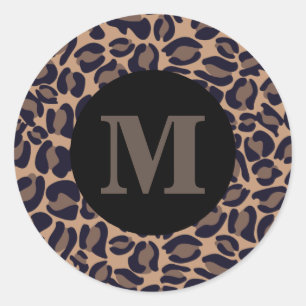 Leopard Print Monogram Classic Dschungel Party Runder Aufkleber