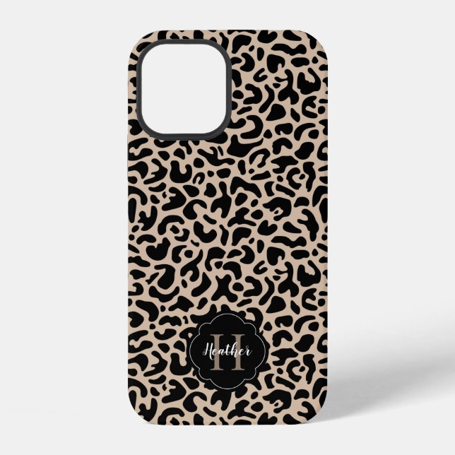 Leopard Print Monogram iPhone 12 Hülle (Rückseite)
