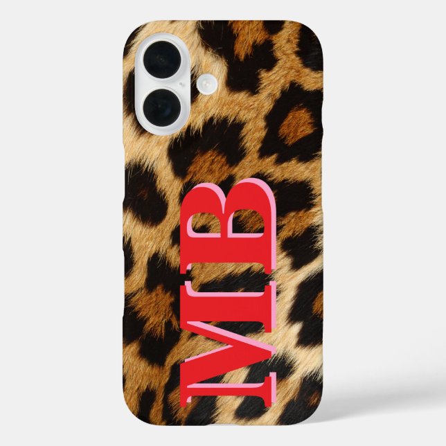 Leopard Print Monogram iPhone 16 Hülle (Rückseite)
