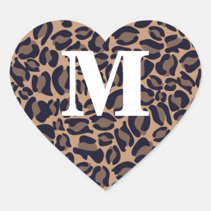Leopard Print Monogram Leopard Spots Jungle Safari Herz-Aufkleber