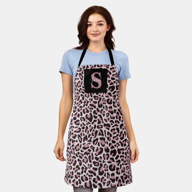 Leopard Print Monogram Trendy Rose Gold Schürze (Getragen)