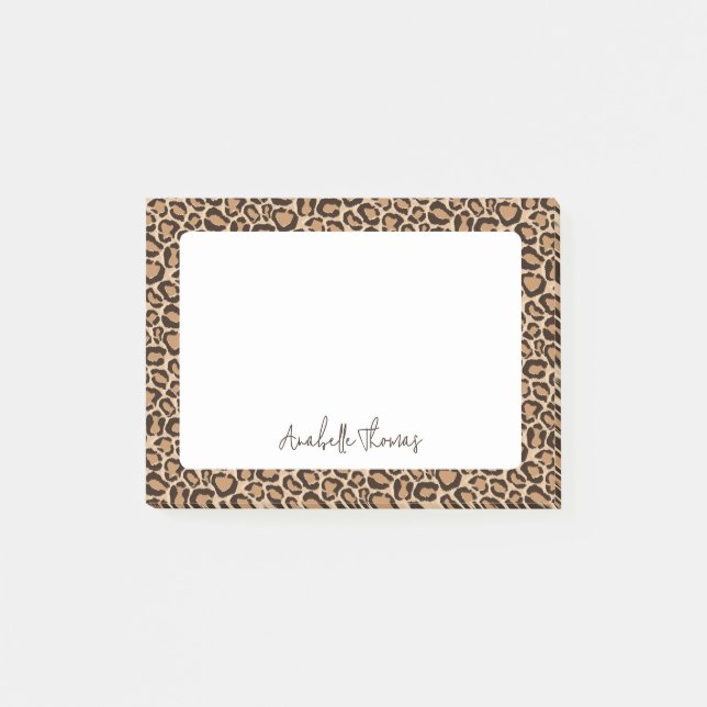 Leopard Print Monogrammed Post-it Klebezettel (Vorderseite)