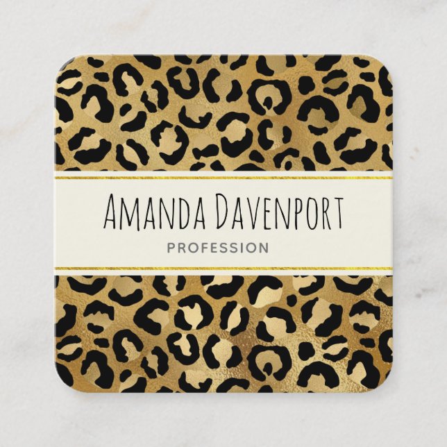 Leopard Print Muster in Gold und Black Square Bus Quadratische Visitenkarte (Vorderseite)