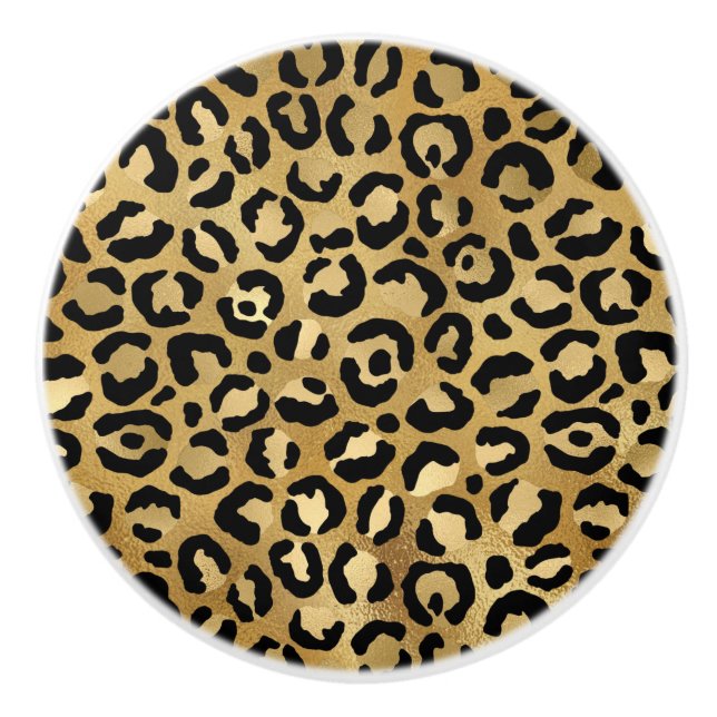 Leopard Print Muster in Gold und Schwarz Keramikknauf (Vorderseite)