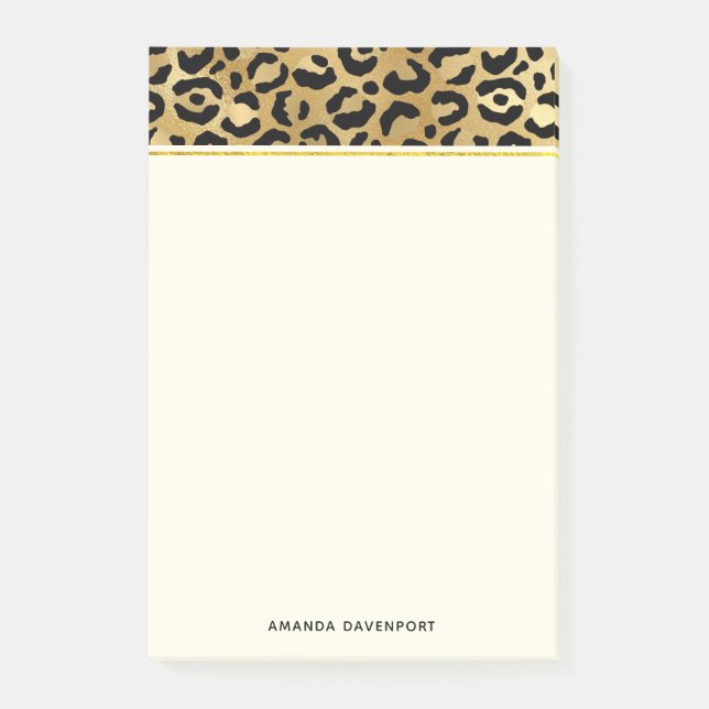 Leopard Print Muster in Gold und Schwarz Post-it Klebezettel (Vorderseite)