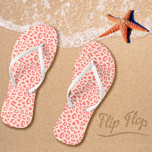 Leopard Print Muster Living Coral White Flip Flops