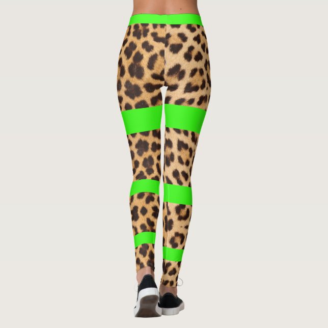 Leopard Print Neon Green Strip Leggings (Rückseite)