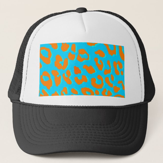 Leopard Print Orange Blue Truckerkappe (Vorderseite)