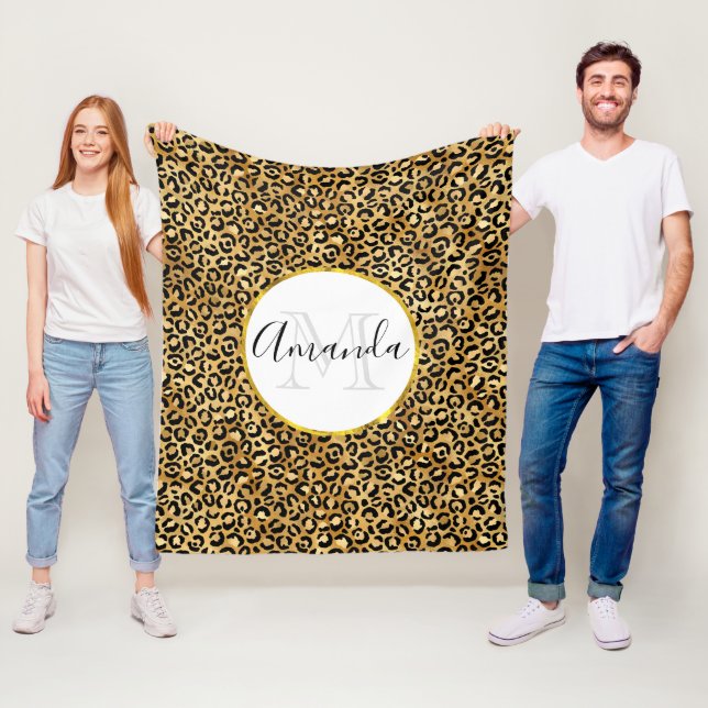 Leopard Print Patches in Gold und Schwarz Monogram Fleecedecke (Beispiel)