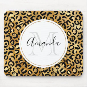 Leopard Print Patches in Gold und Schwarz Monogram Mousepad