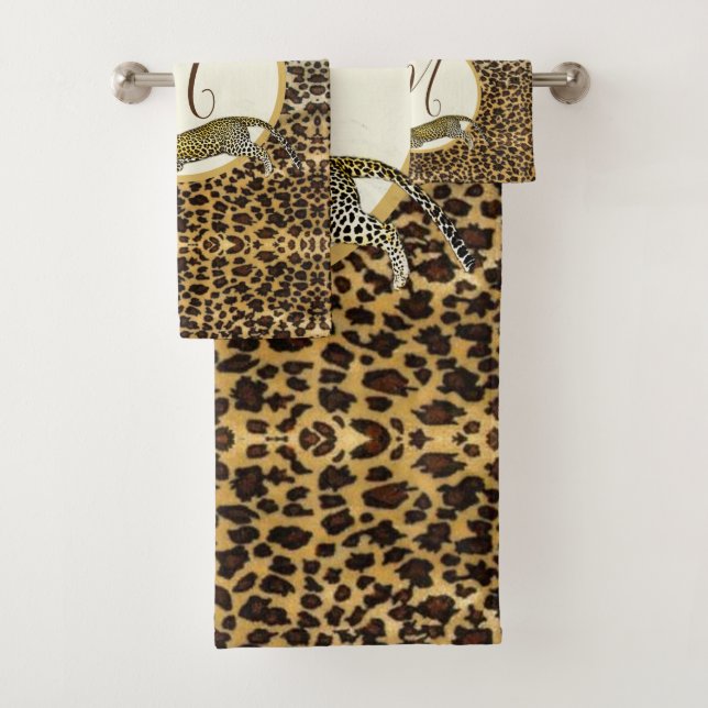 Leopard Print Pattern Elegant Palm Personal Badhandtuch Set (Insitu)